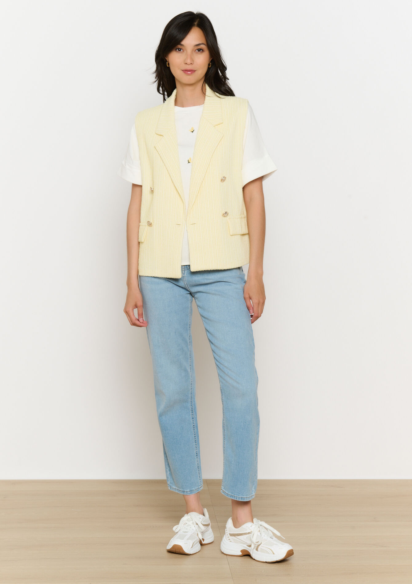 Veste gilet sans manches en tweed, Veste gilet sans manches en tweed - YELLOW PASTEL - 09101067_5004