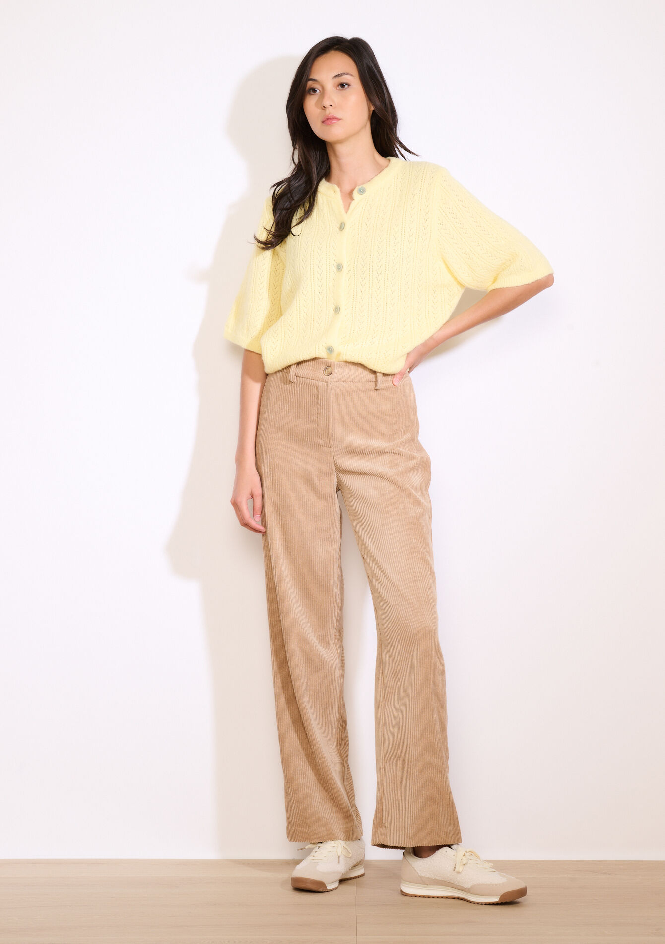 Flared broek in ribfluweel, Flared broek in ribfluweel - LIGHT CAMEL - 06100741_3814