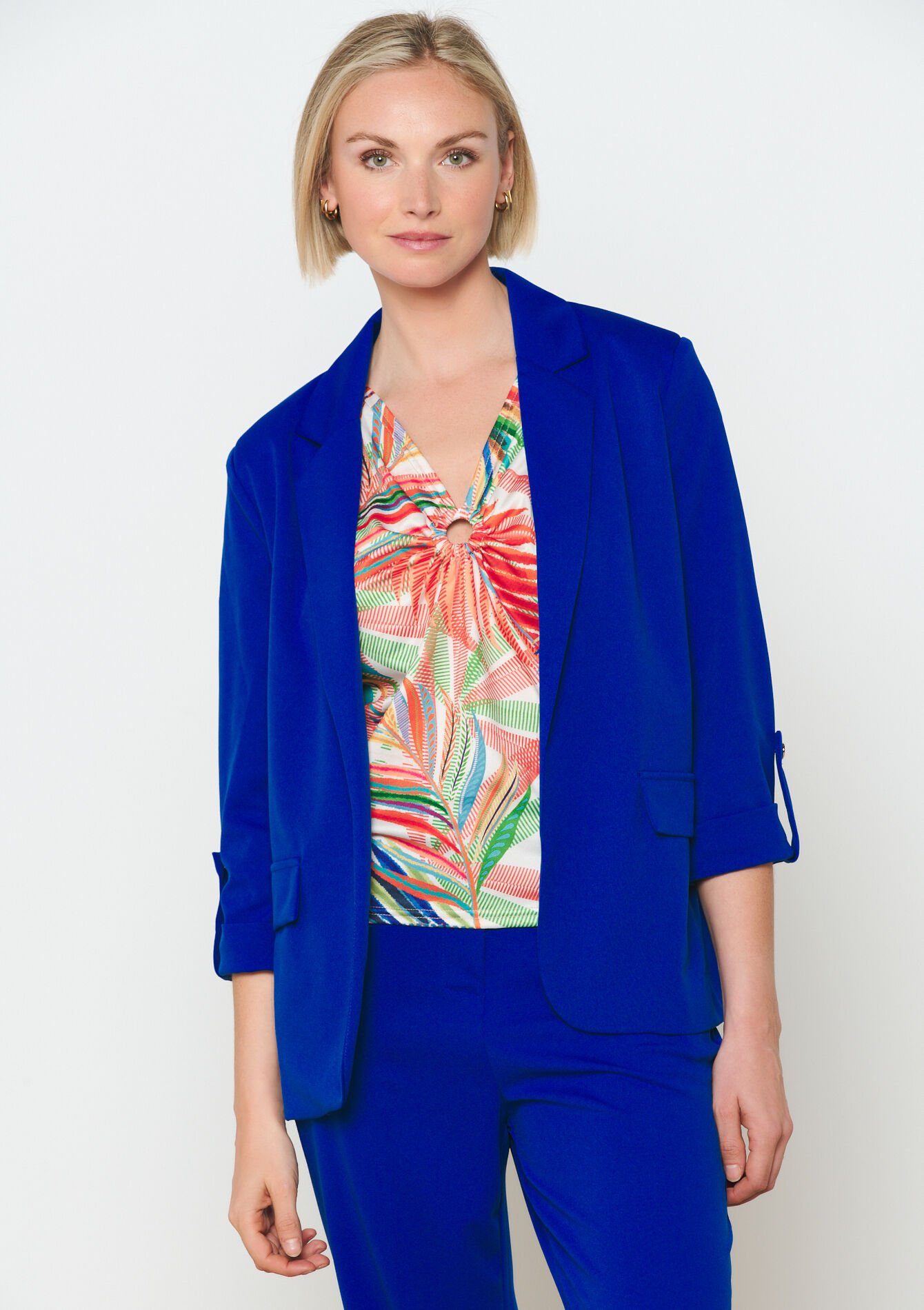 Blazer à manches retroussées, Blazer à manches retroussées - ELECTRIC BLUE - 1122067