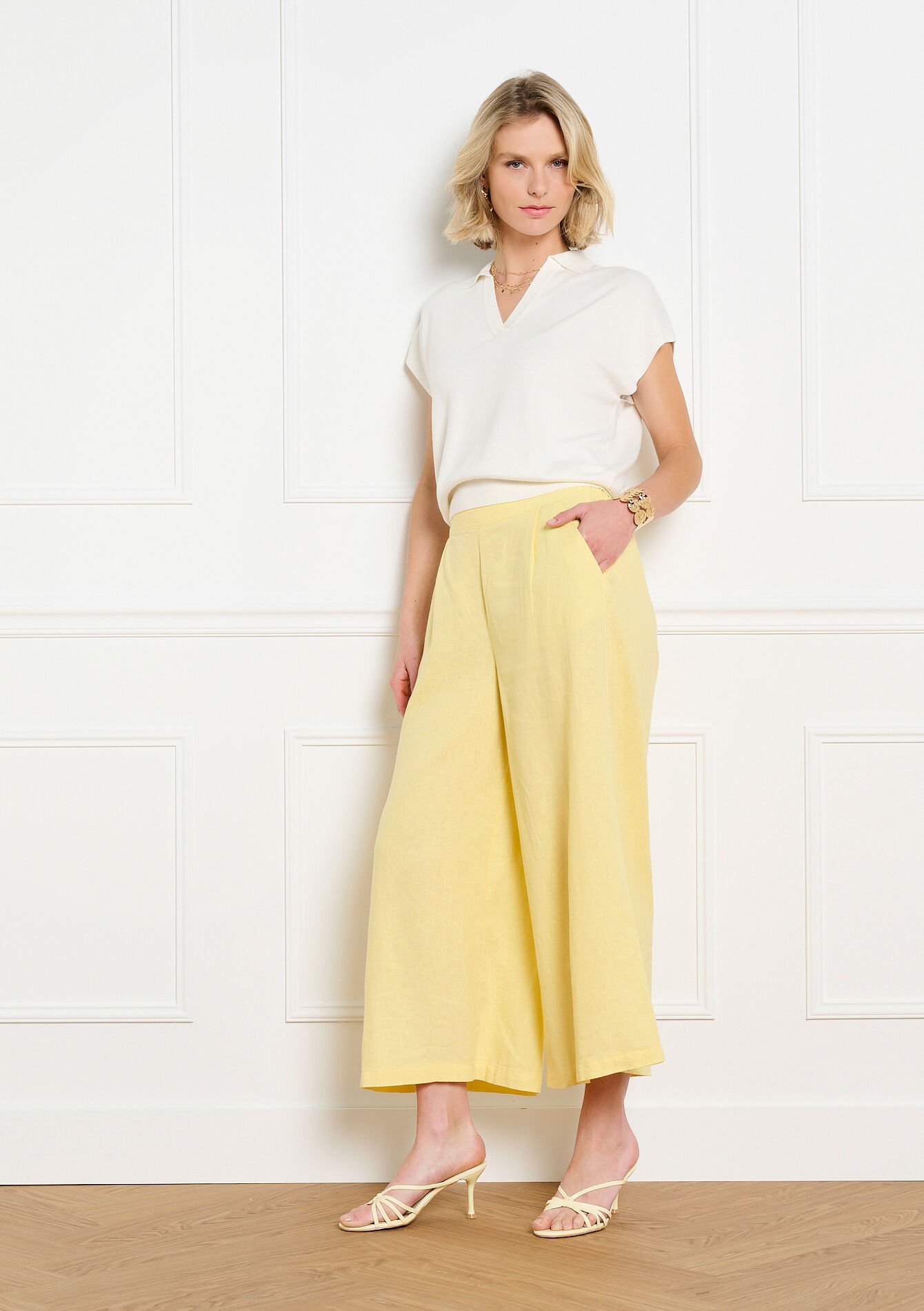 Cropped wijde broek - YELLOW PASTEL - 06601059_5004