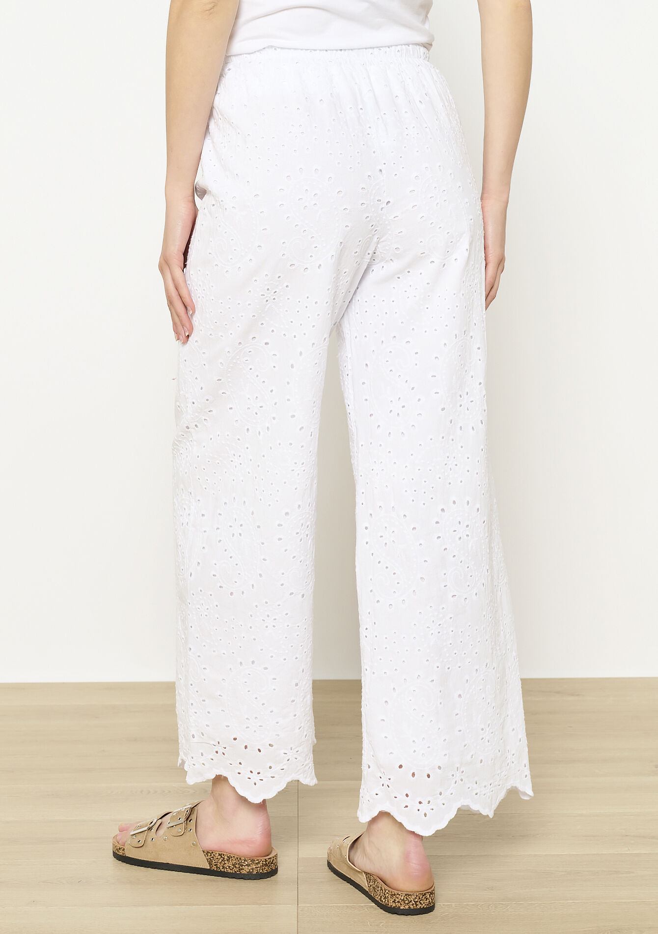 Katoenen broek met borduursel - OPTICAL WHITE - 06600994_1019