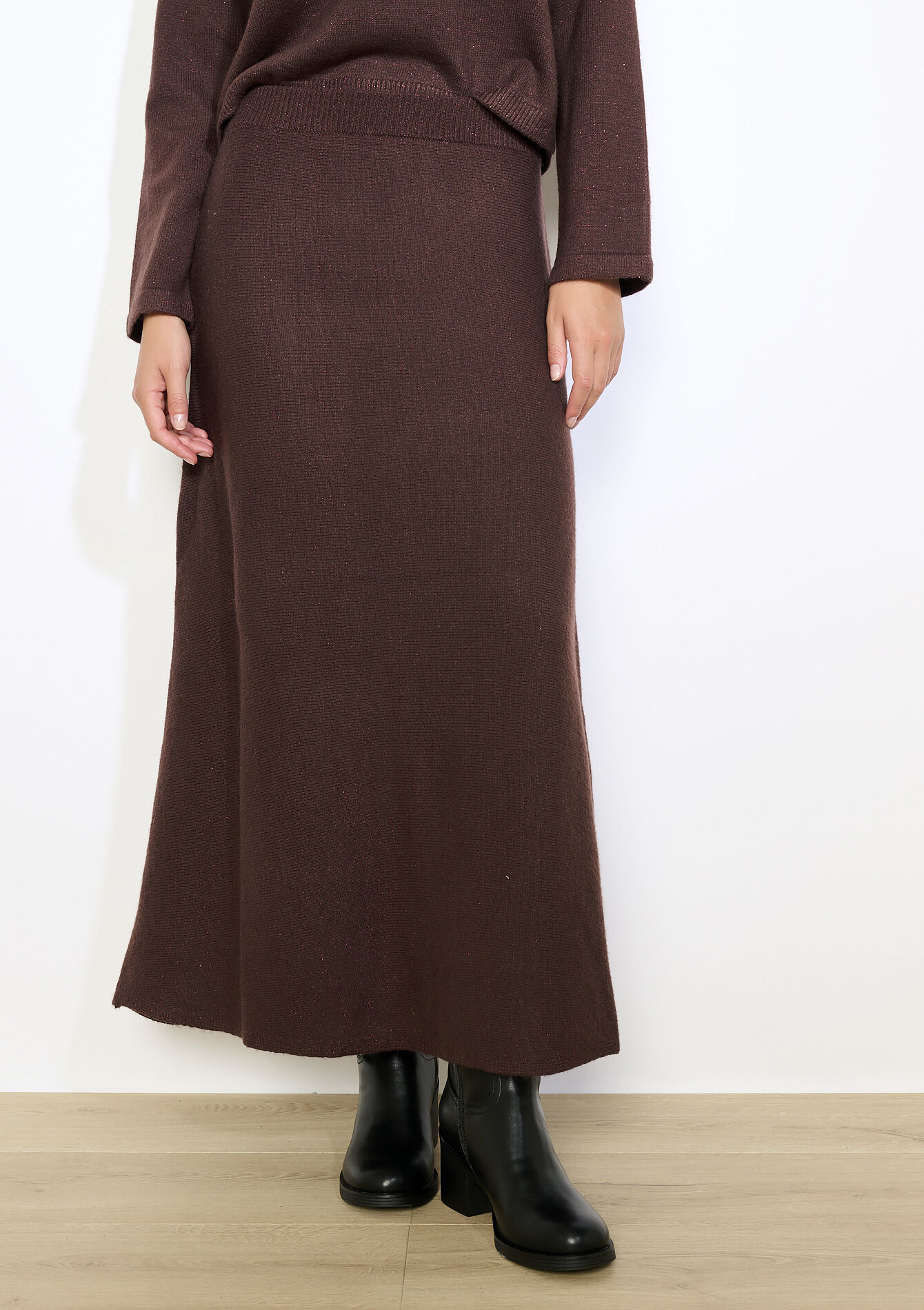 Jupe longue en maille, Jupe longue en maille - BROWN DARK CHOCOLATE - 07101359_3720