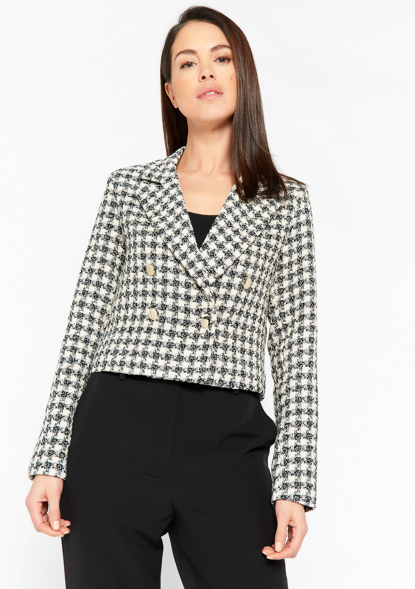 Korte tweed blazer, Korte tweed blazer - BLACK - 09100764_1119