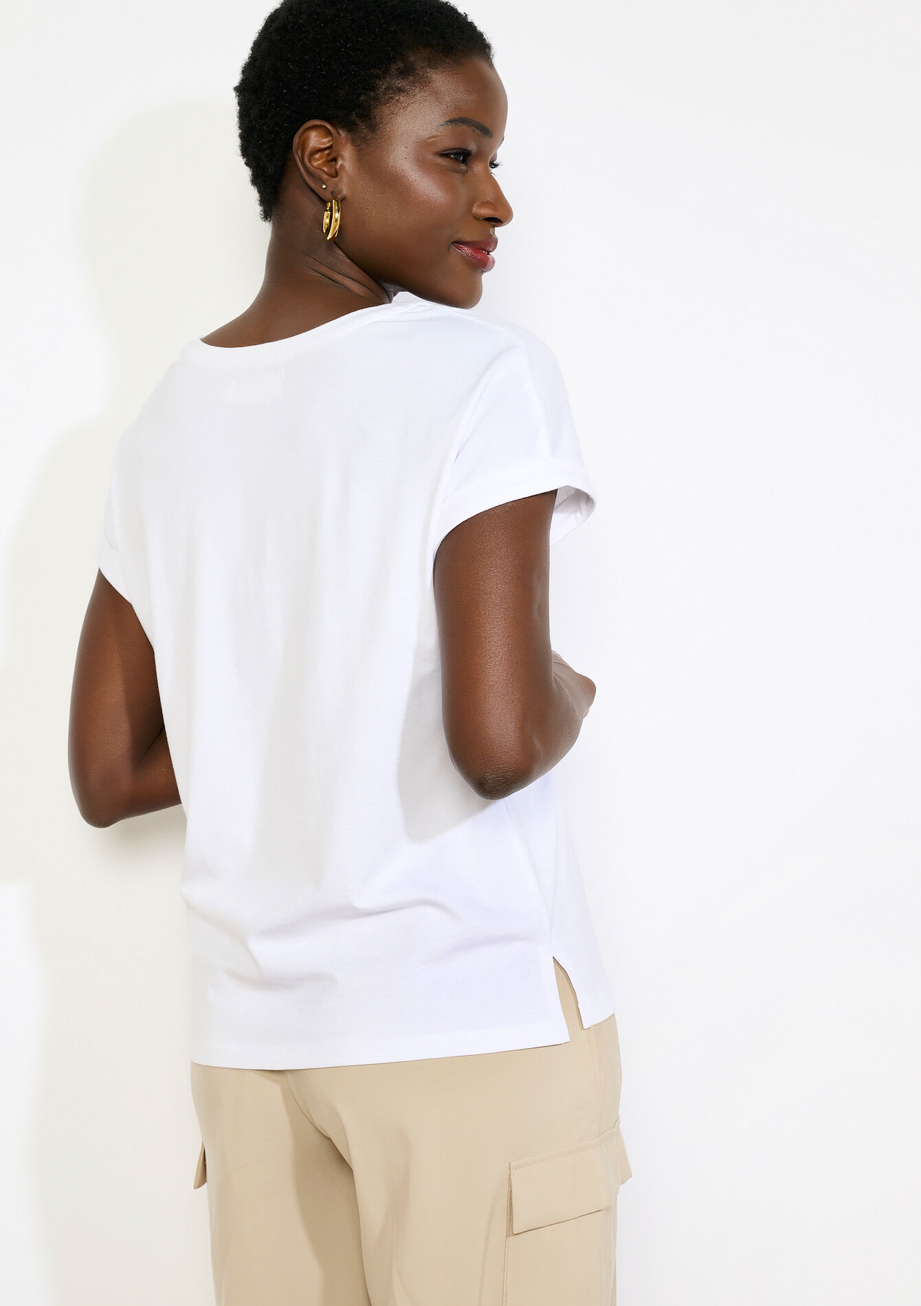 T-shirt met V-hals - OPTICAL WHITE - 02301937_1019