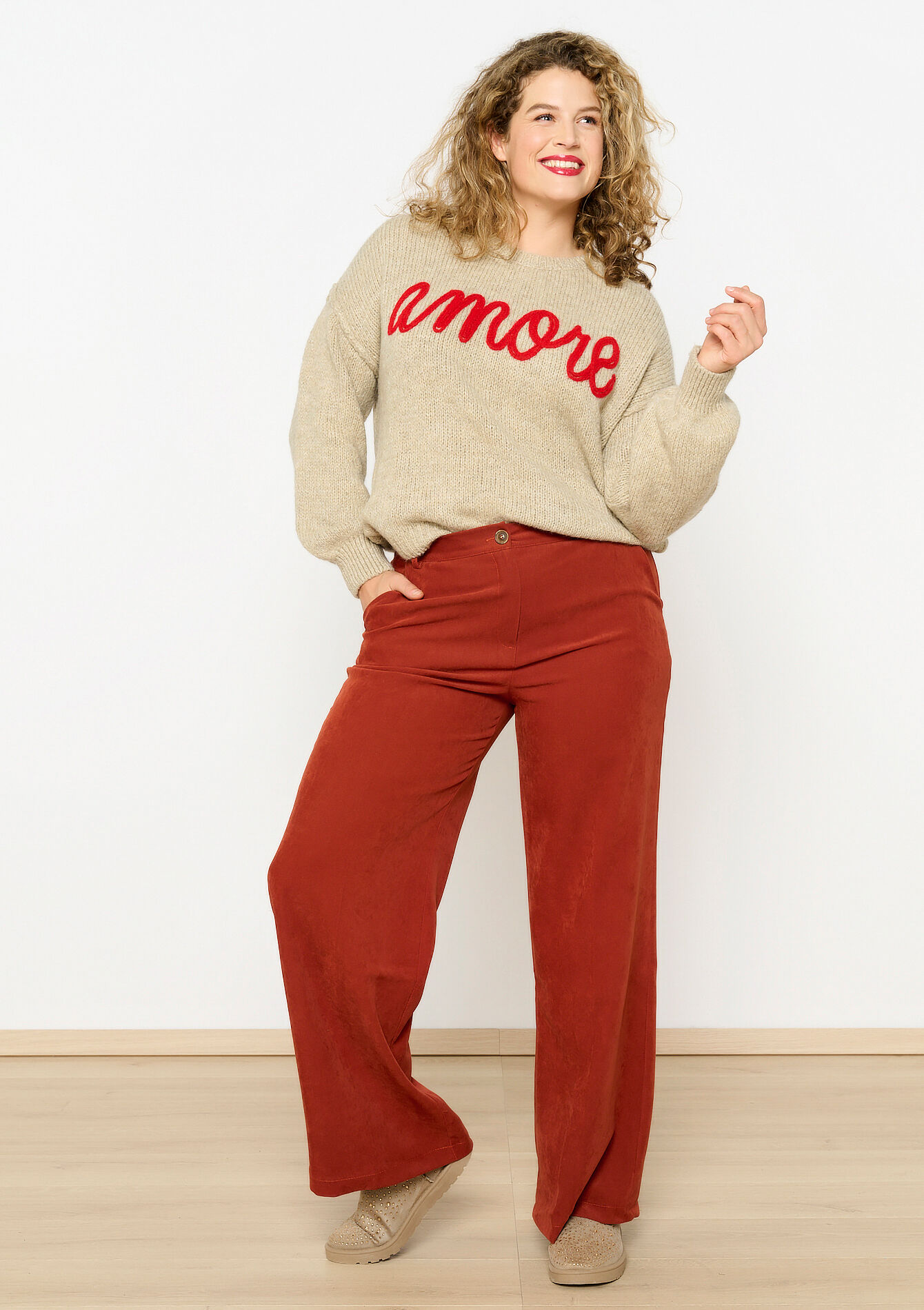 Wijde broek met zakken, Wijde broek met zakken - RUST BROWN - 06100687_1283