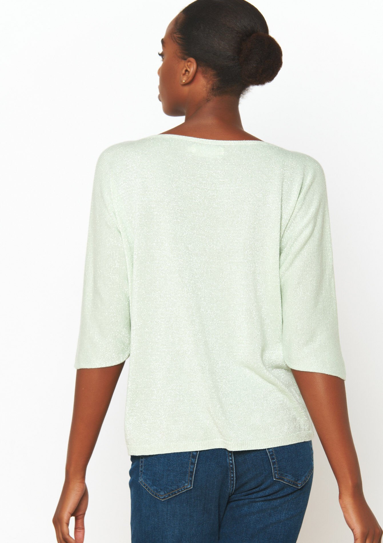 Fijne trui met lurex - ALMOND GREEN - 04006637_1724