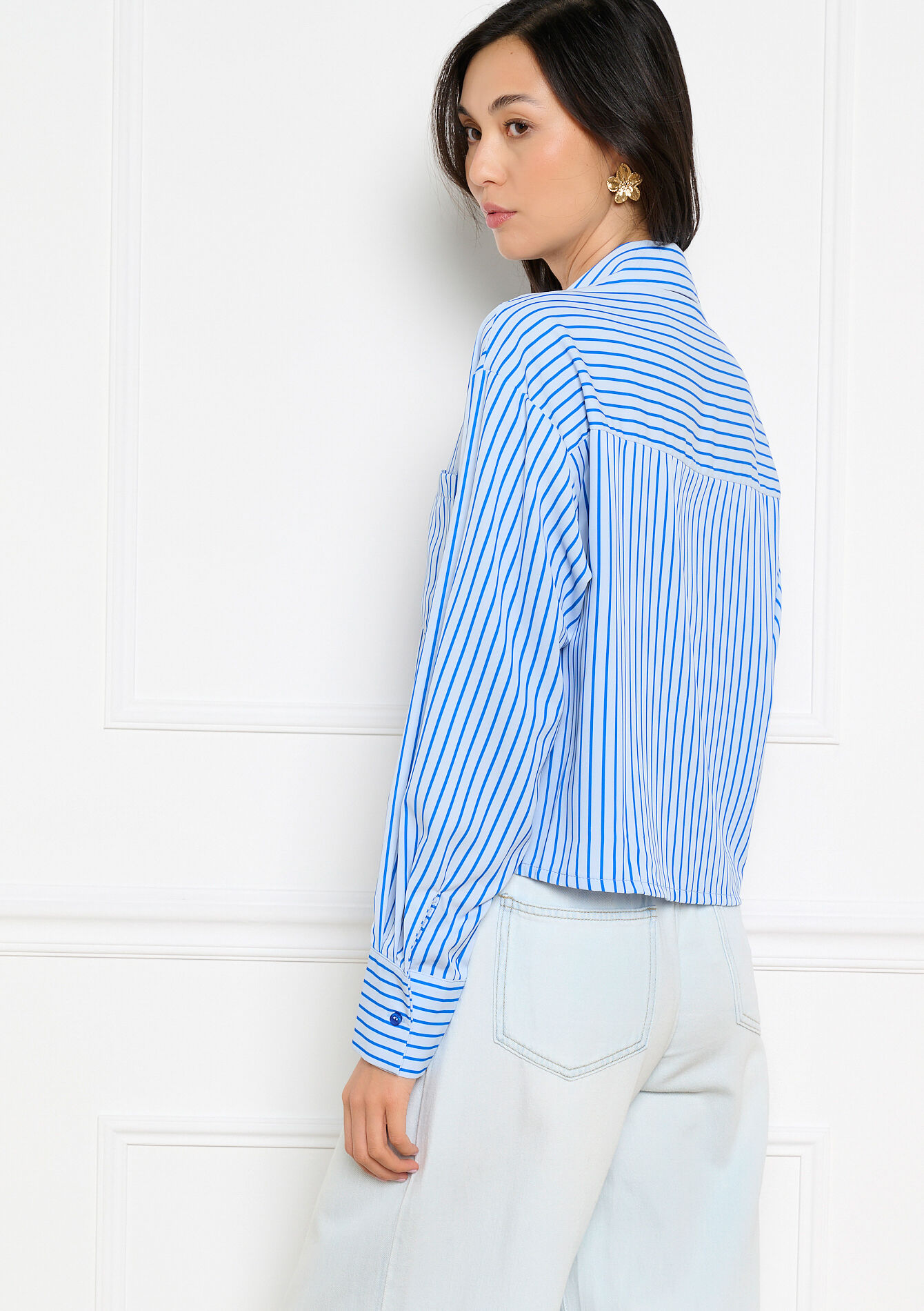 Cropped gestreept poplin hemd - BLUE PASTEL - 05703040_3003