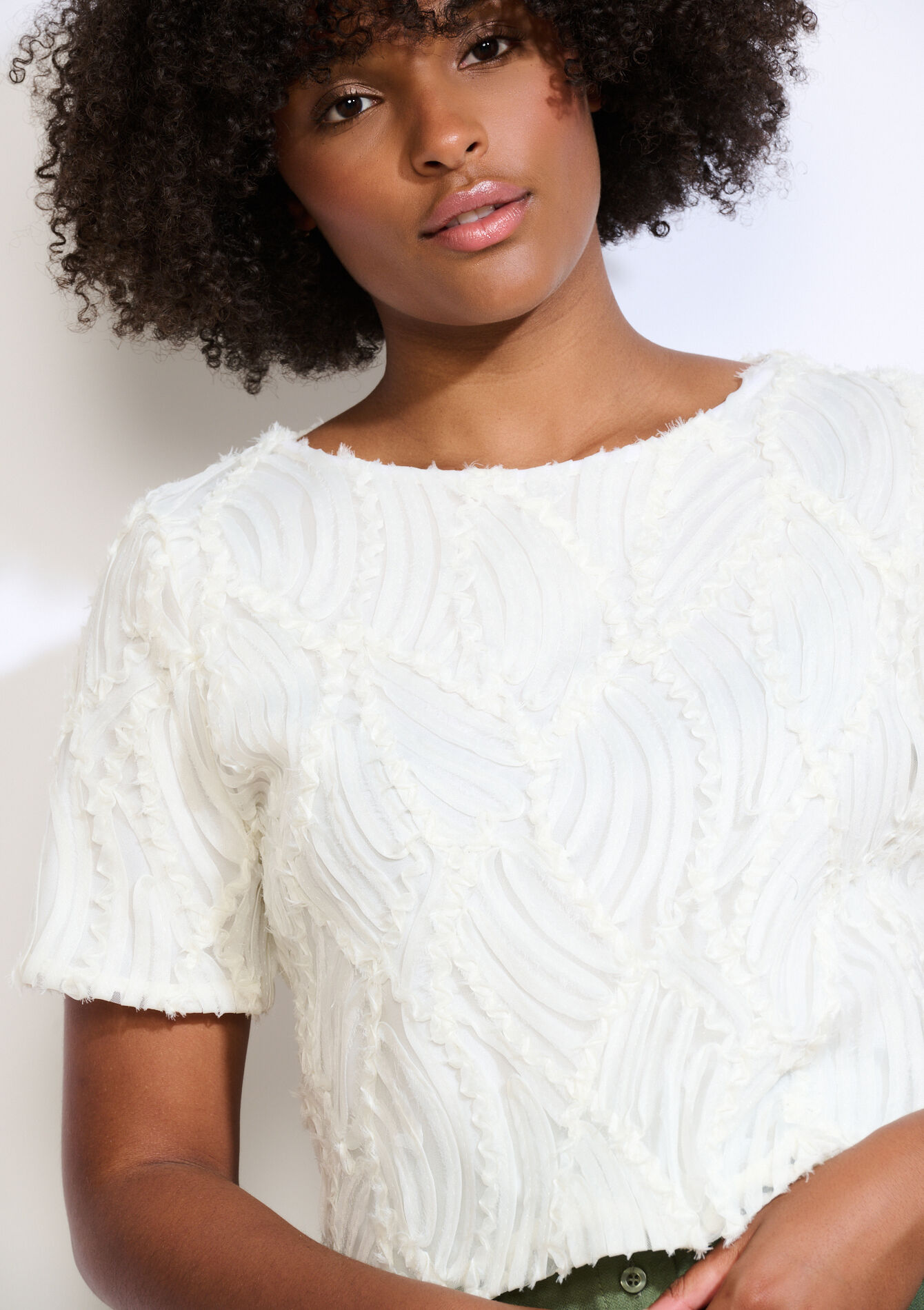 Textuur top met korte mouwen - OFFWHITE - 02301898