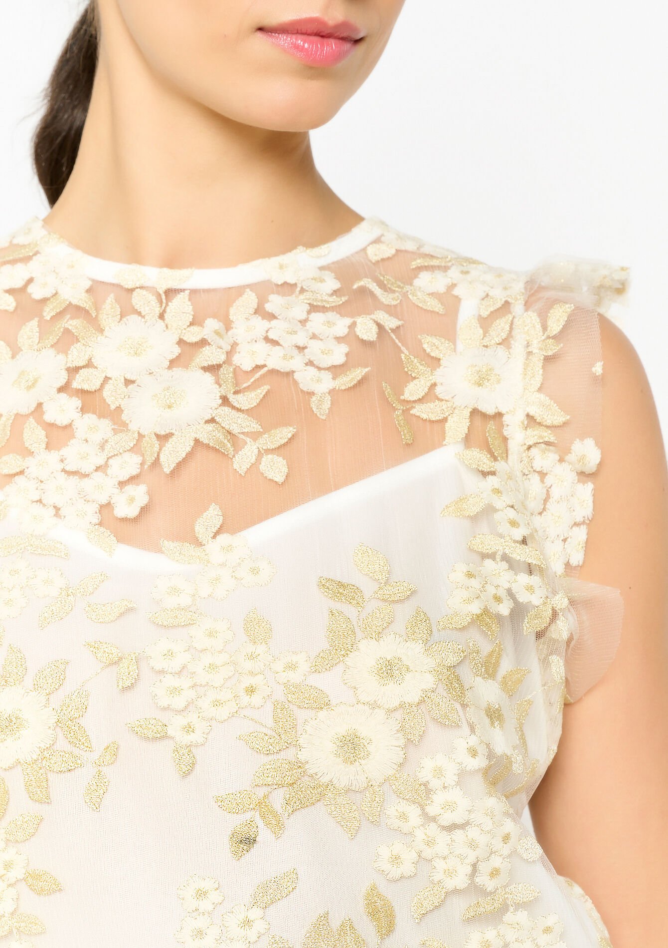 Voile top met bloemen - OFFWHITE - 05702480_1001