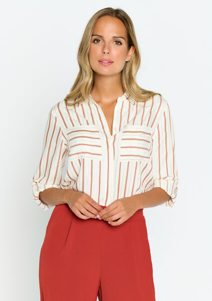 Striped shirt with lurex - TERRACOTTA - 05701986_5303