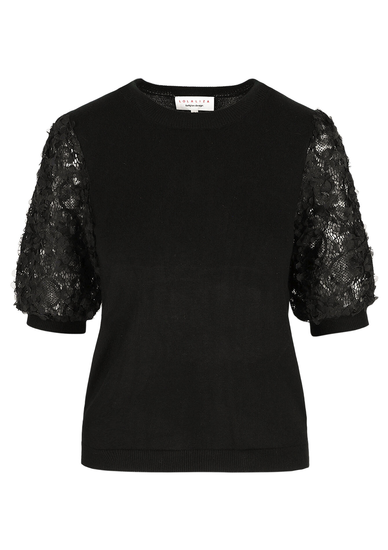 Top met kanten mouwen, Top met kanten mouwen - BLACK - 04006916_1119