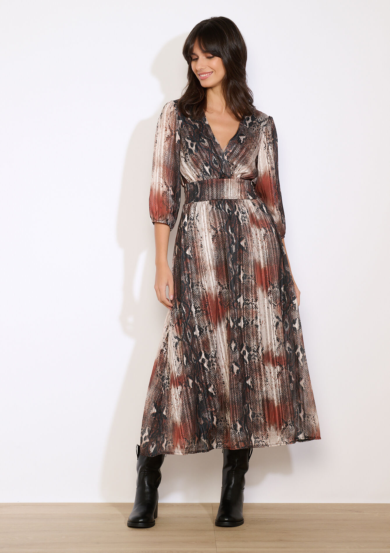 Midi-jurk met slangenprint, Midi-jurk met slangenprint - COPPER - 08104394_6301