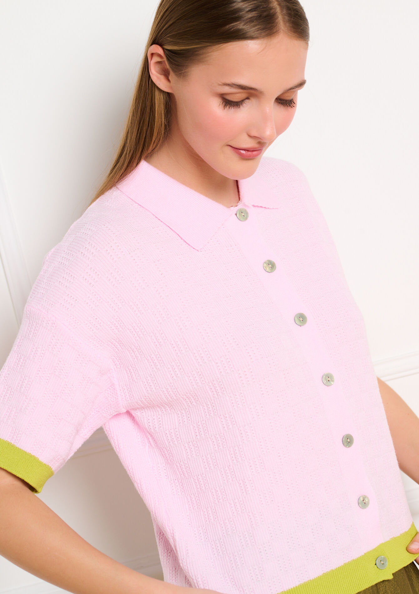 Kortemouw cardigan met knopen - LIGHT PINK - 04101484_1303