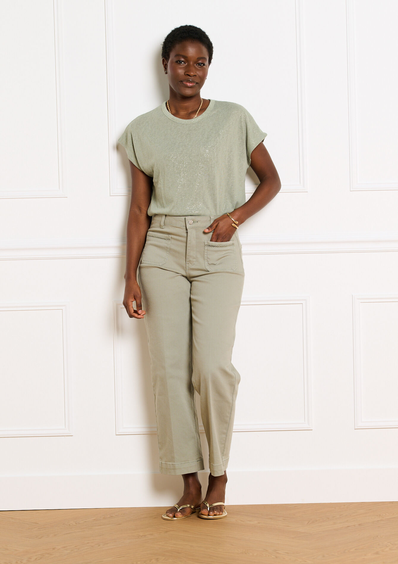 T-shirt met foil print - KHAKI FADED - 02301943_4326