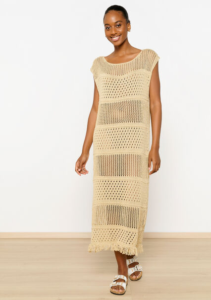 Crochet jurk met franjes - GOLD - 08103666_1058