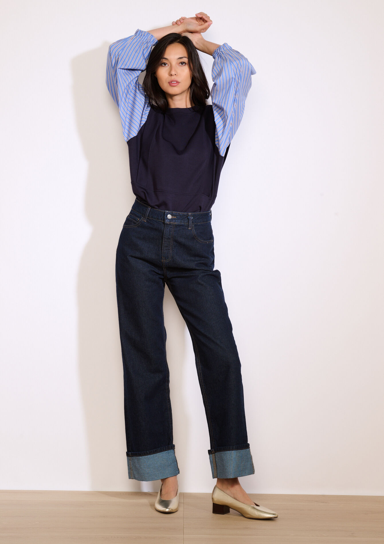 Jeans met hoge taille - DARK BLUE - 22000623_0501