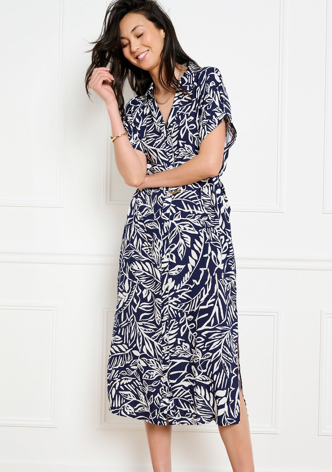 Robe chemise midi imprimée, , hi-res