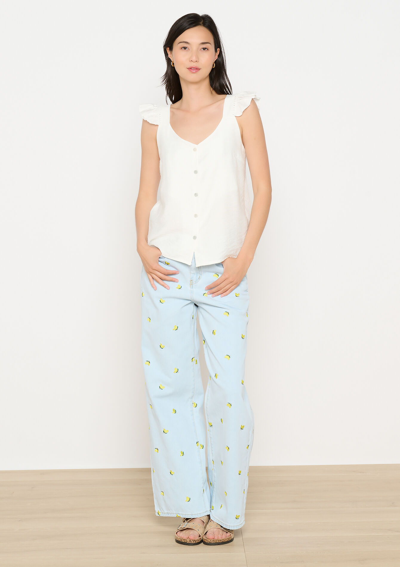 Top met open rug en ruches, Top met open rug en ruches - OPTICAL WHITE - 05702854_1019