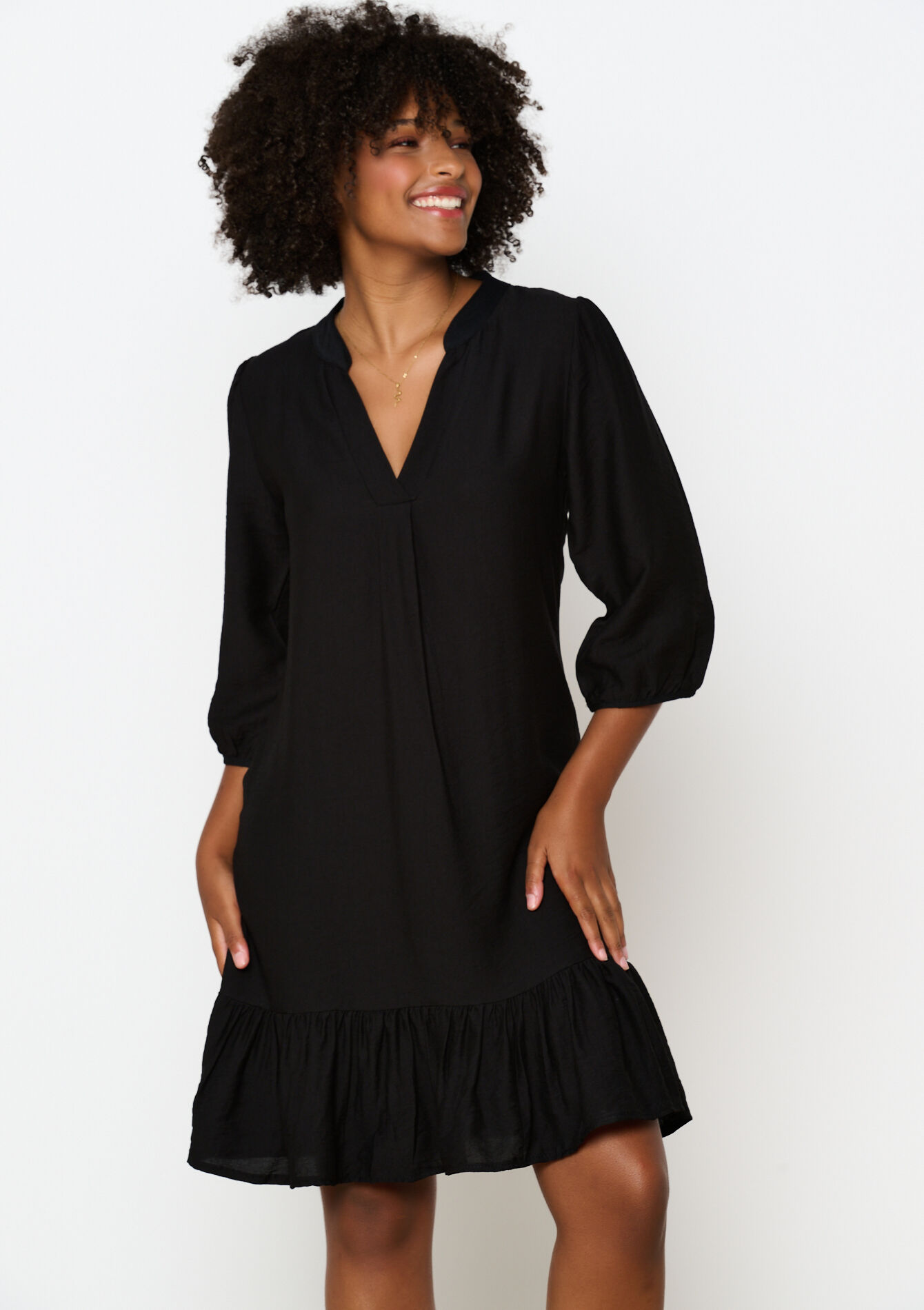 A-lijnjurk met ruches, A-lijnjurk met ruches - BLACK - 08103852_1119