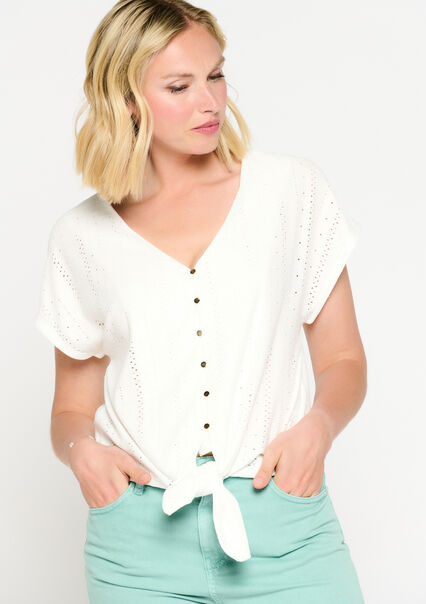 T-shirt met broderie anglaise - OPTICAL WHITE - 02301393_1019
