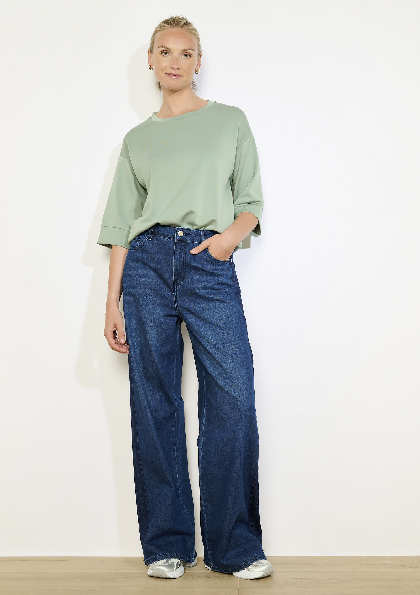 Boxy sweatshirt met korte mouwen, Boxy sweatshirt met korte mouwen - ALMOND GREEN - 03001802_1724