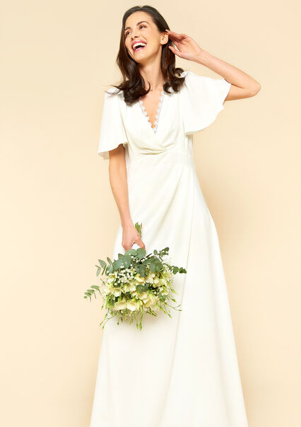 Longue robe de mariée, haut cache-coeur - OFFWHITE - 08601916_1001