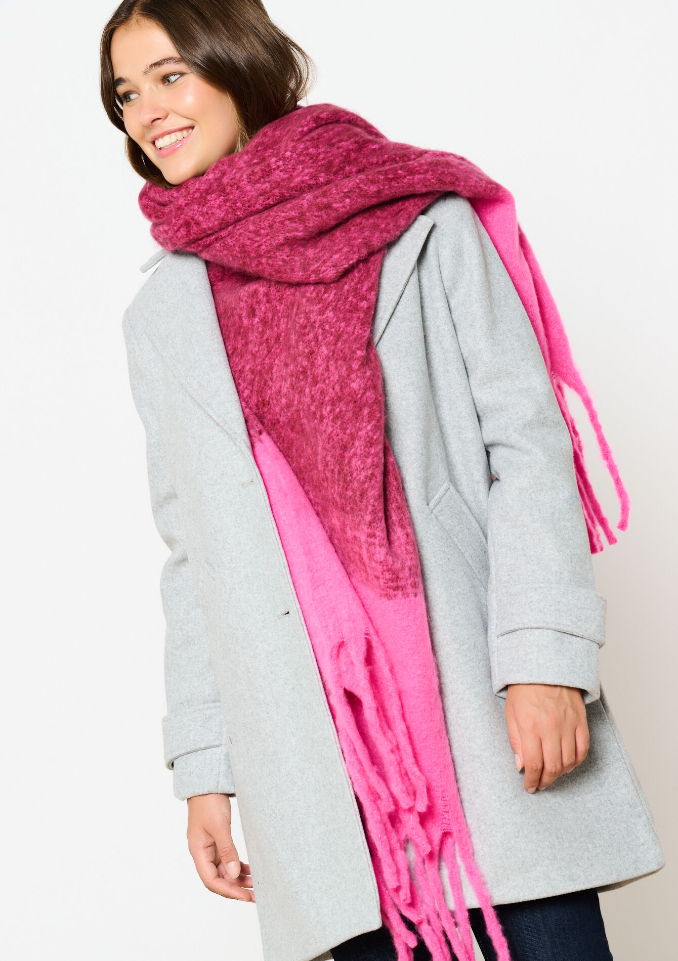 Sjaal met franjes, Sjaal met franjes - FUCHSIA - 17101199_5626