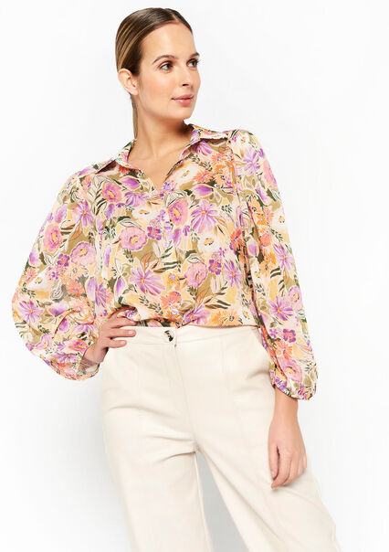 Chiffon shirt with floral print - LILAC BRIGHT - 05702138_2578