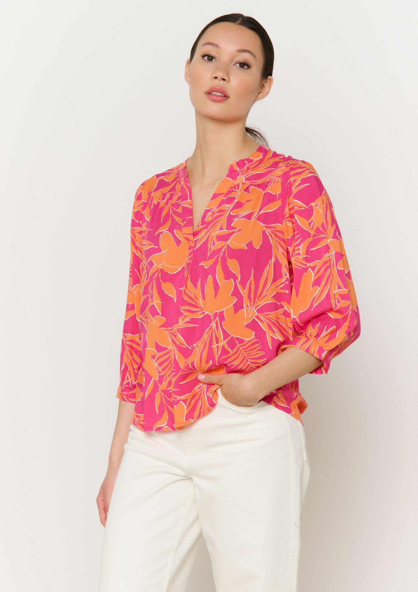 Blouse imprimée feuillage, Blouse imprimée feuillage - FUCHSIA - 05702691_5626