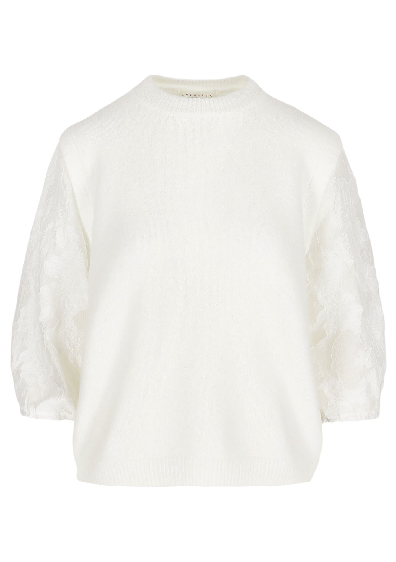 Knit top with organza sleeves - VANILLA WHITE - 04007166