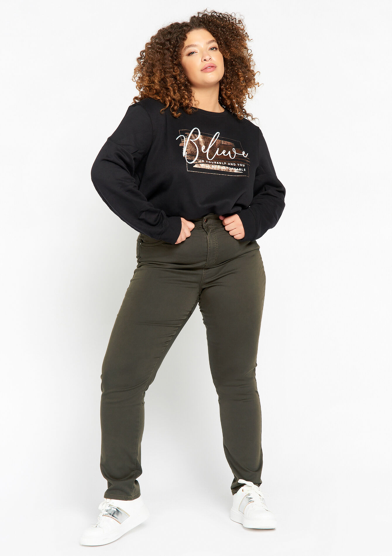 High-waisted skinny trousers, High-waisted skinny trousers - KHAKI DARKY - 1067192