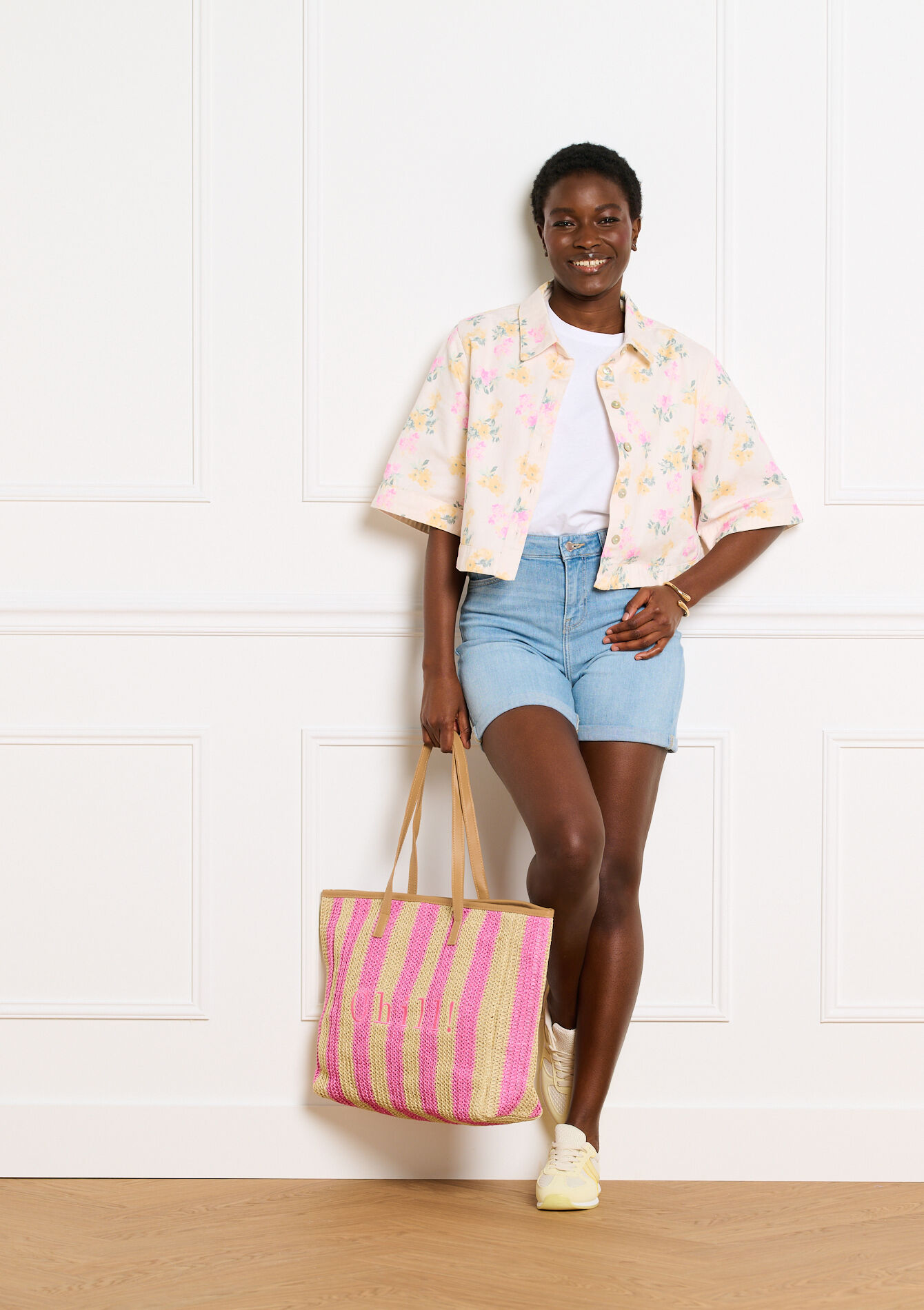 Denim short met hoge taille - BLUE BLEACHED - 22000650_0502