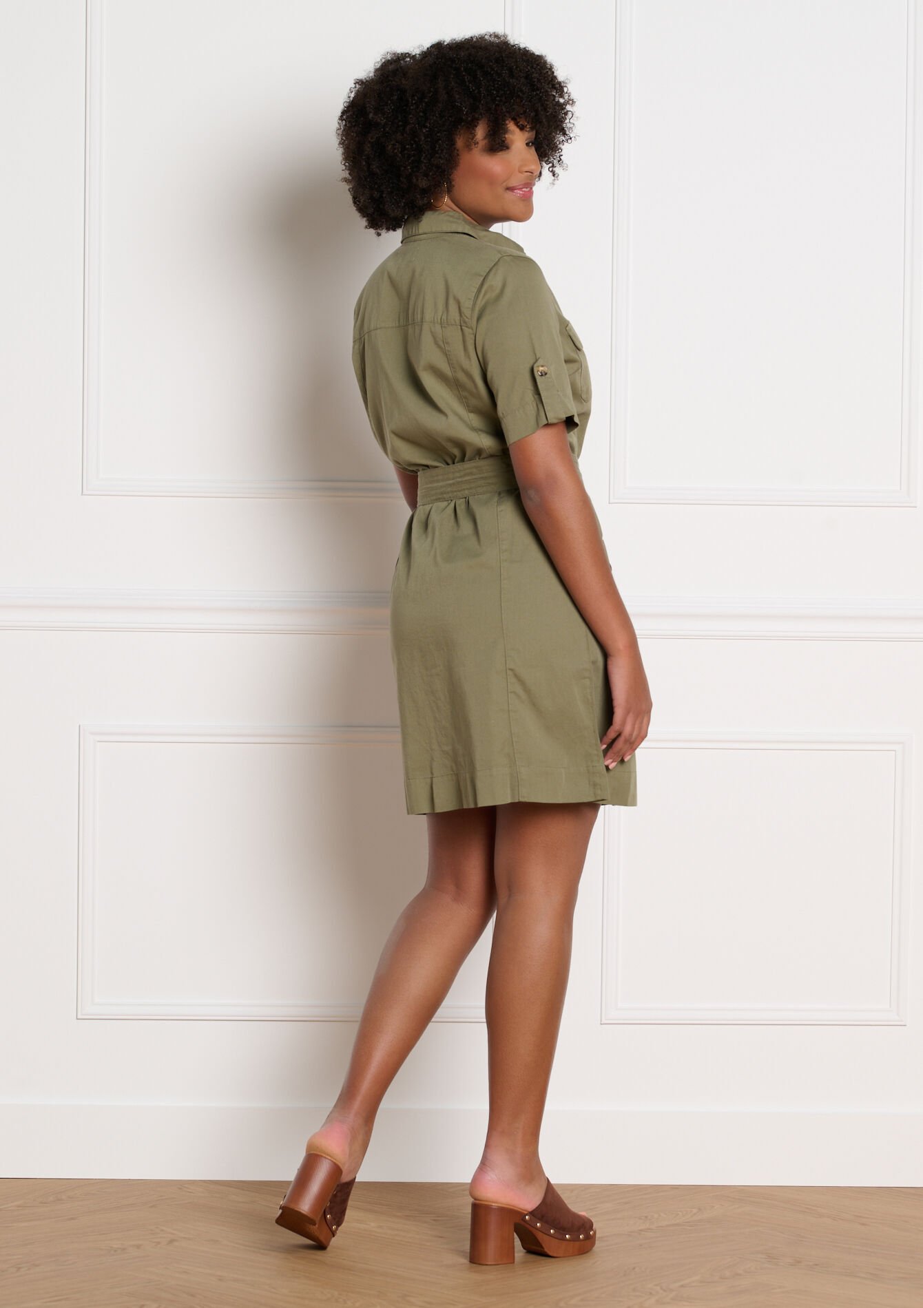 Ceintuur jurk met knopen - KHAKI MED - 08104336_4327