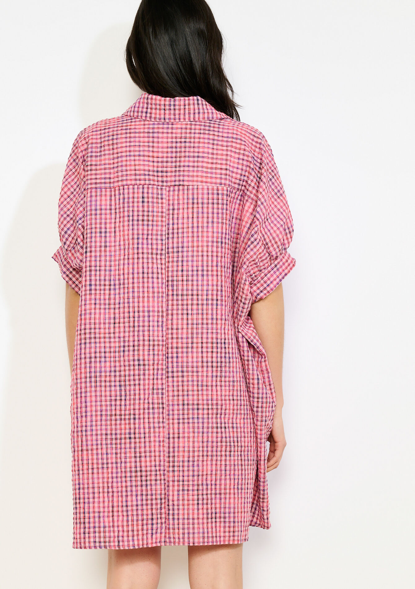 Robe chemise courte vichy - PINK BUBBLEGUM - 08104449_1477