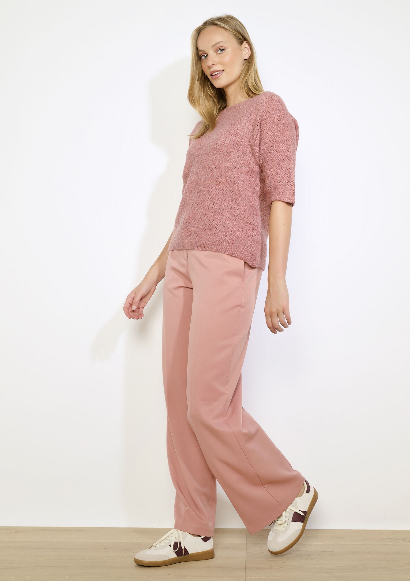 Openwork short sleeve knit, Openwork short sleeve knit - COSMETIC PINK - 04007038_5733