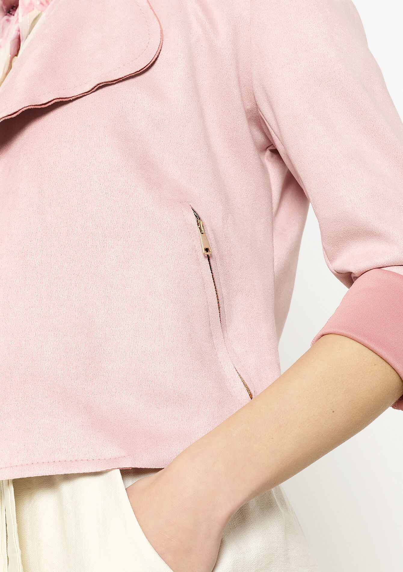 Short faux suede jacket, Short faux suede jacket - NUDE PINK - 09001477_1301