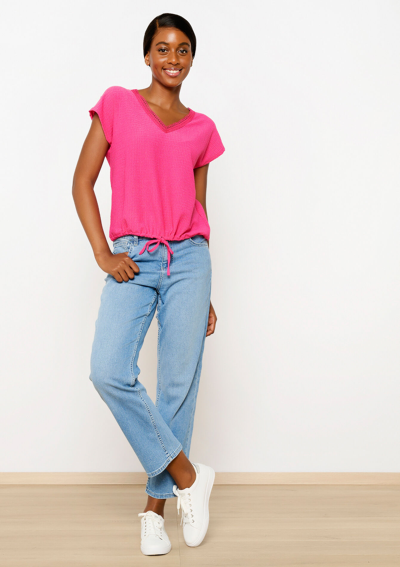 T-shirt in crepe, T-shirt in crepe - FUCHSIA - 02301612_5626