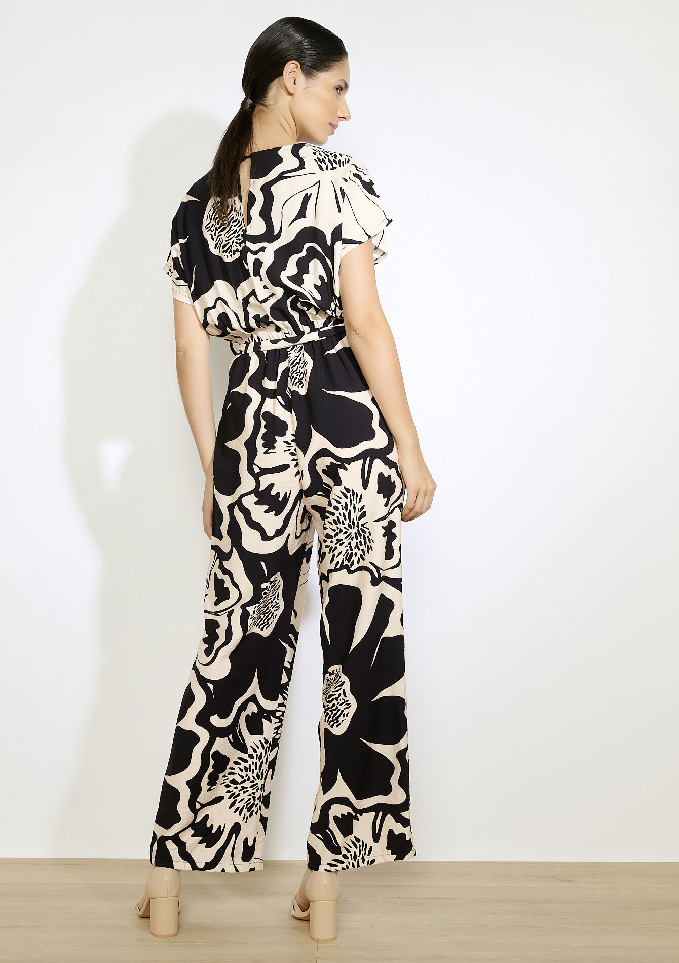 Belted printed jumpsuit, Belted printed jumpsuit - BLACK - 06004628_1119
