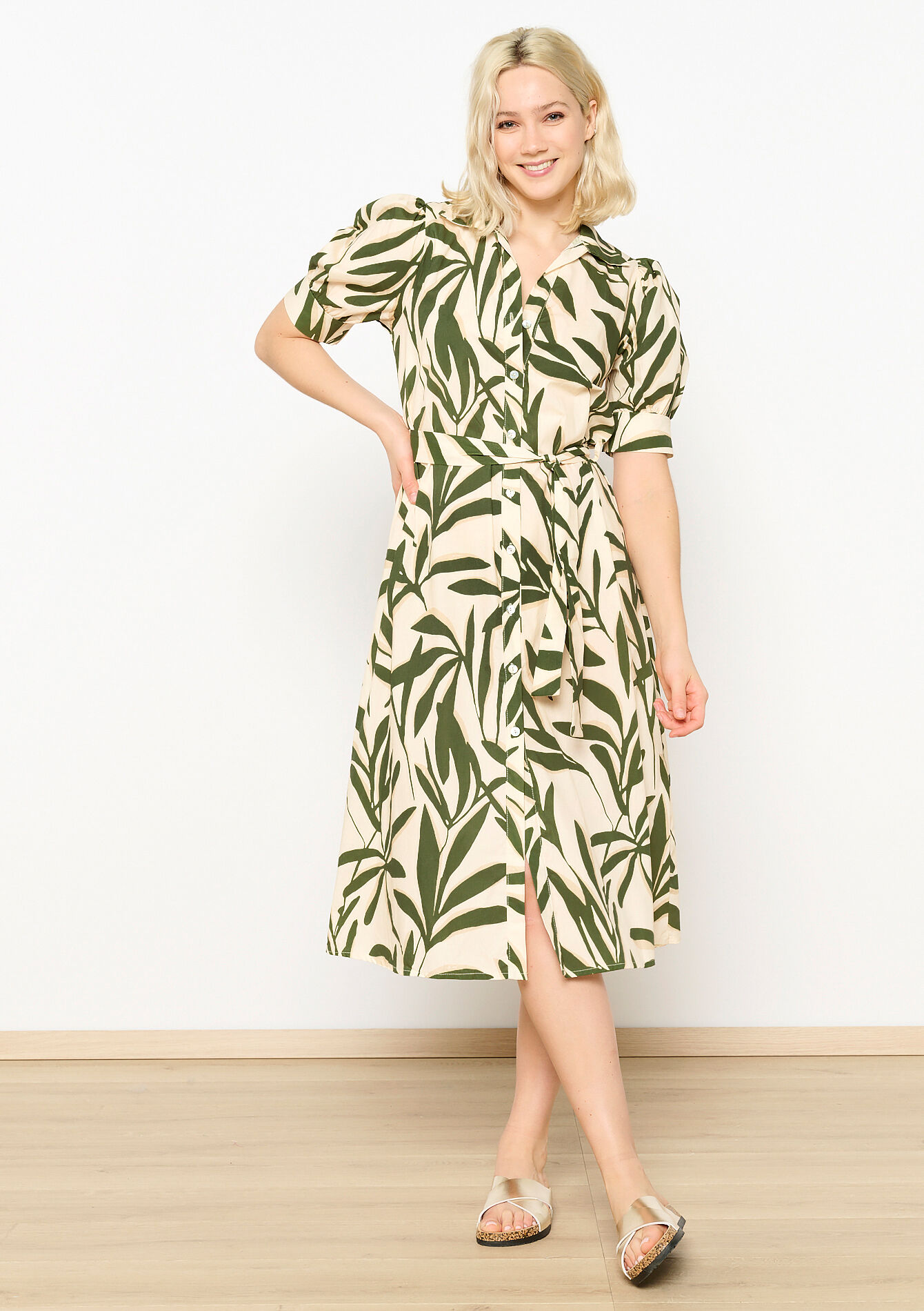 Robe-chemise à imprimé feuilles, Robe-chemise à imprimé feuilles - VANILLA WHITE - 08103541_1013