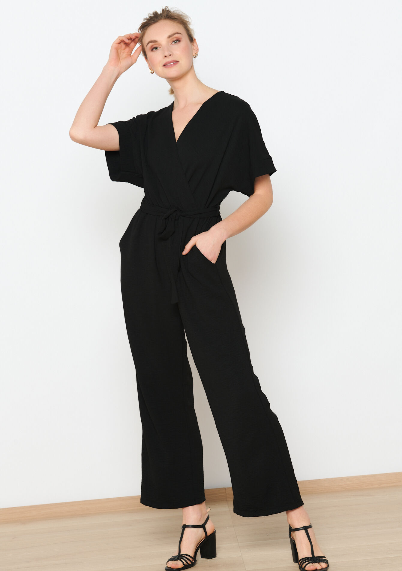 Jumpsuit met kimono-effect, Jumpsuit met kimono-effect - BLACK - 06004511_1119