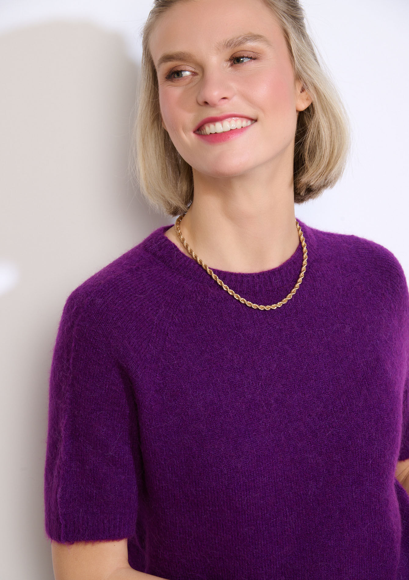 Gebreide trui met korte mouw - PURPLE - 04007206_5902