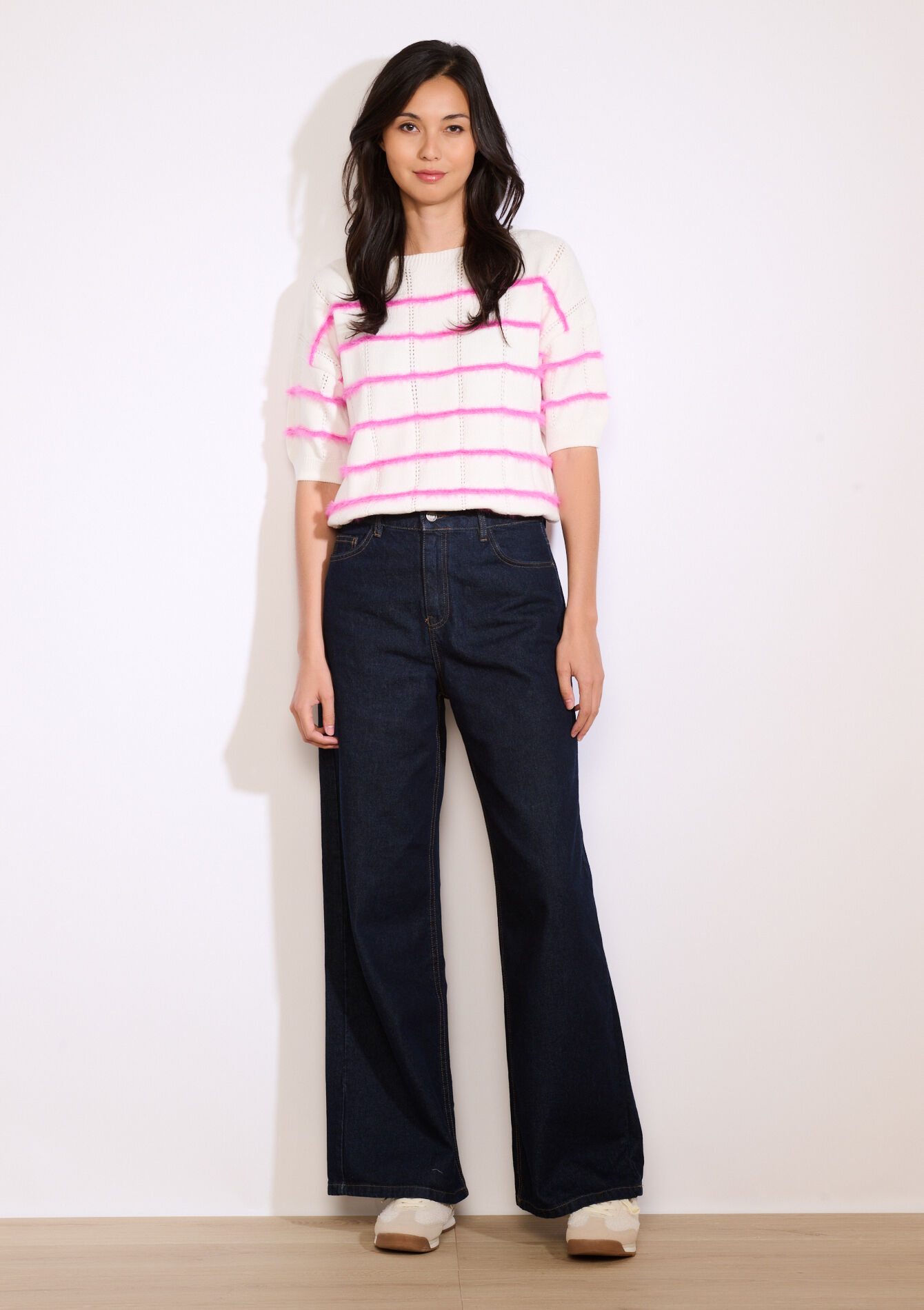 Wijde jeans met hoge taille, Wijde jeans met hoge taille - DARK BLUE - 22000619_0501