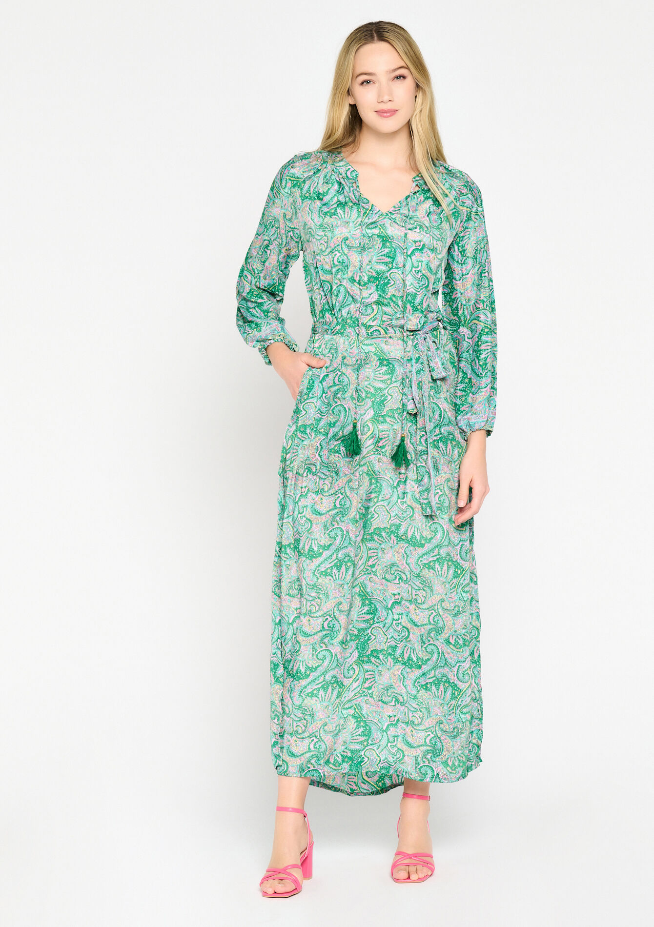 Maxi dress with paisley print - GREEN APPLE - 08601831_1783
