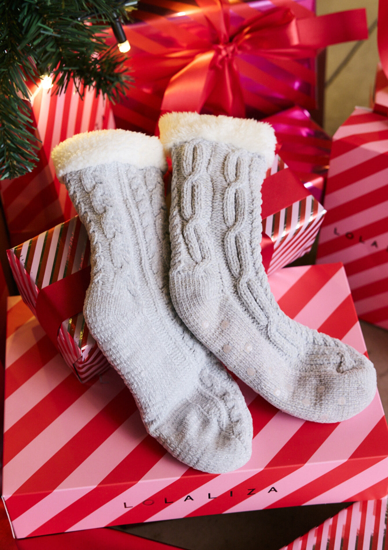 Gebreide pantoffels met lurex, , back