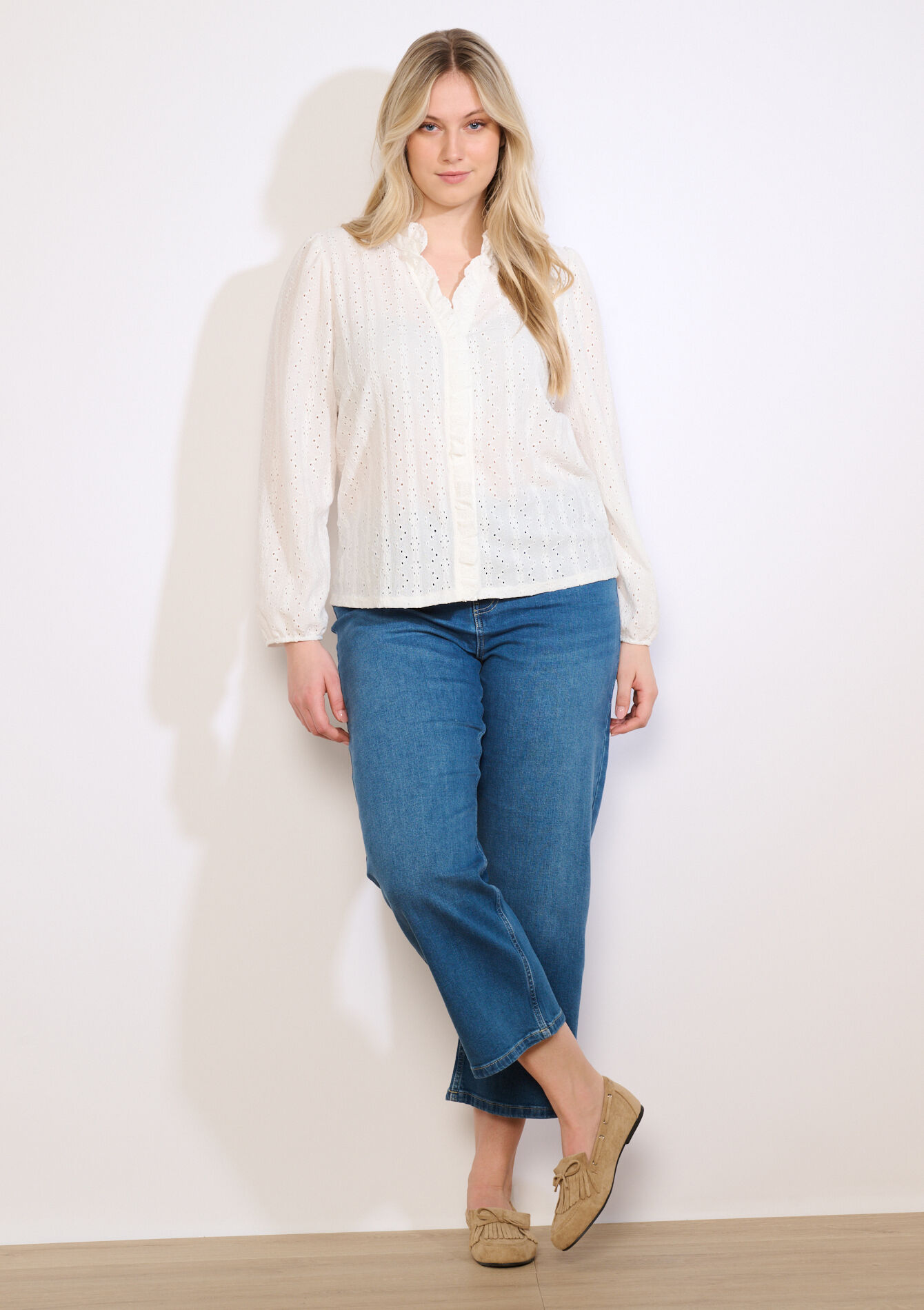 Romantische geborduurde blouse - OFFWHITE - 02302004