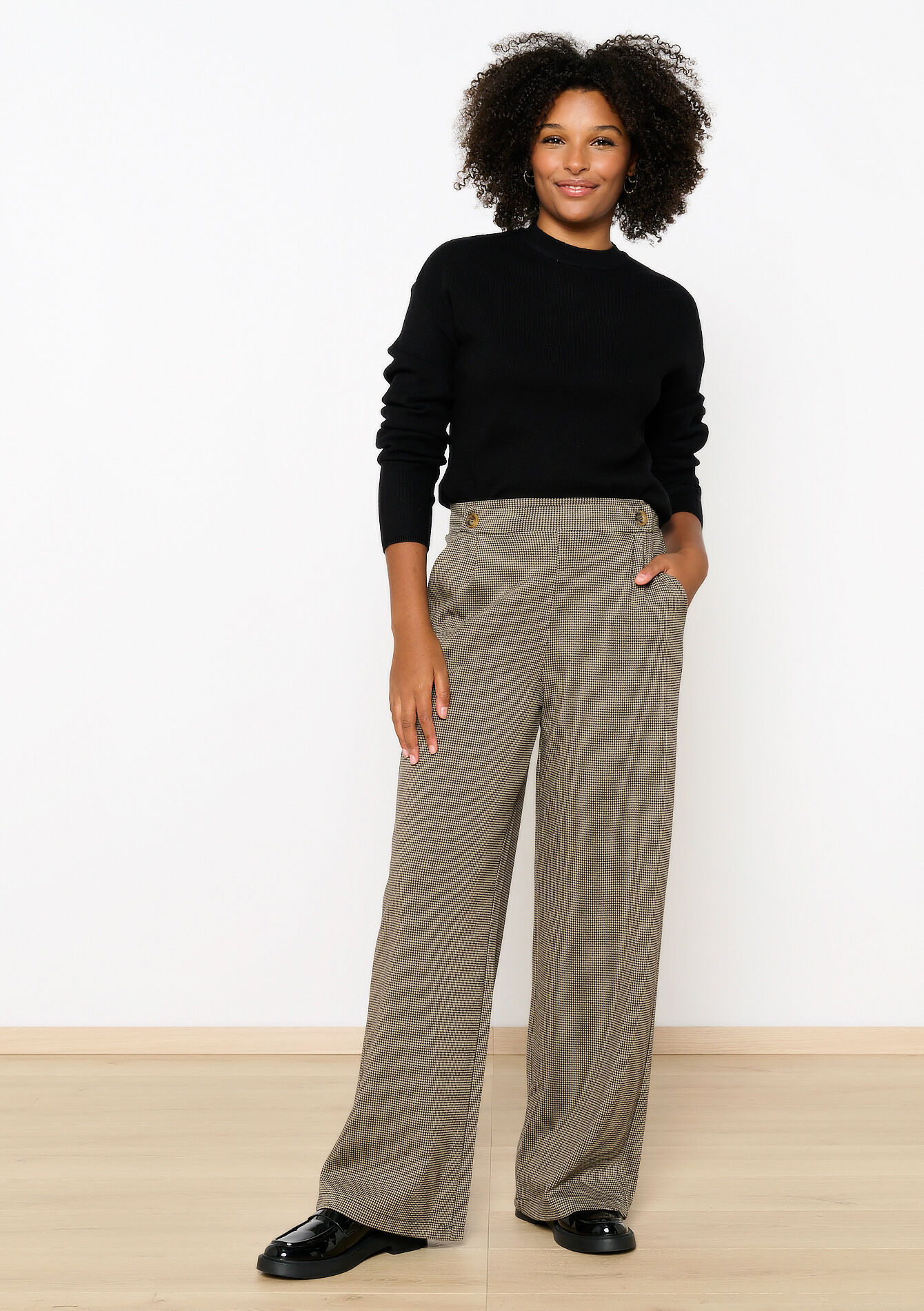 Trousers with pied-de-poule print, Trousers with pied-de-poule print - BLACK - 1114656