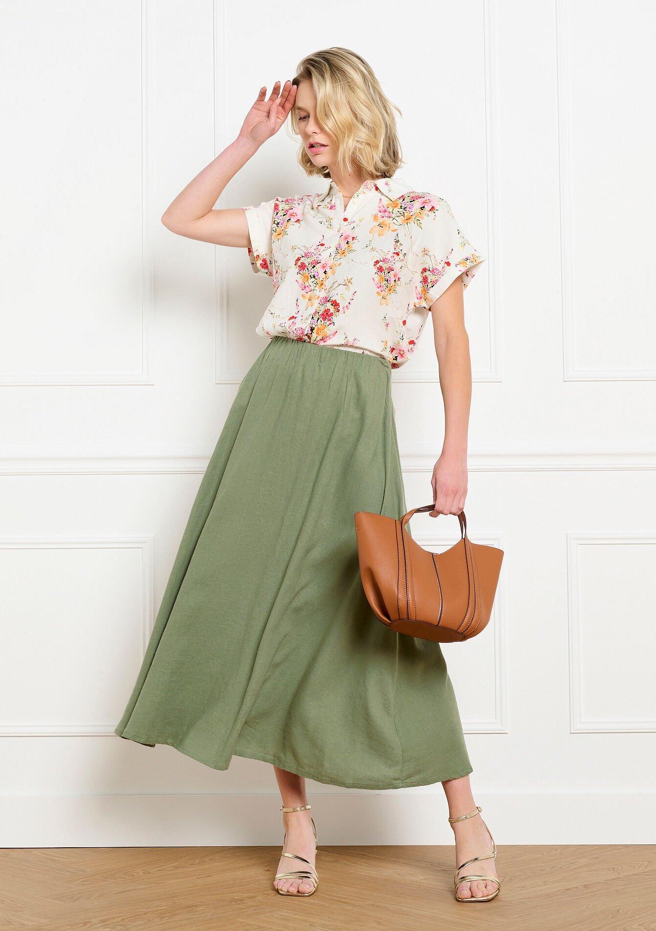 Midi rok met volume, Midi rok met volume - KHAKI MED - 07101429_4327