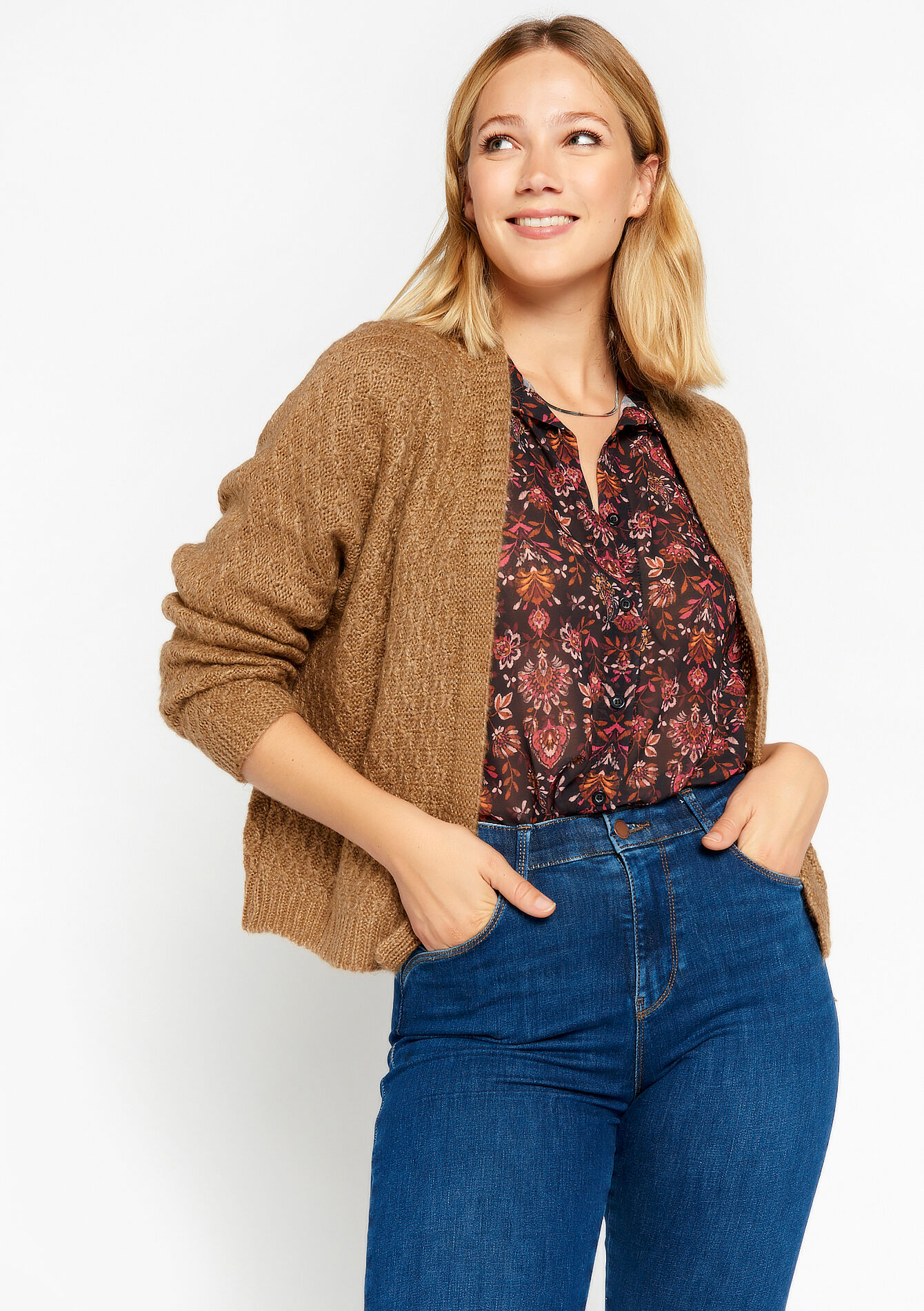 Open-knit cardigan, Open-knit cardigan - LIGHT CAMEL - 04101088_3814