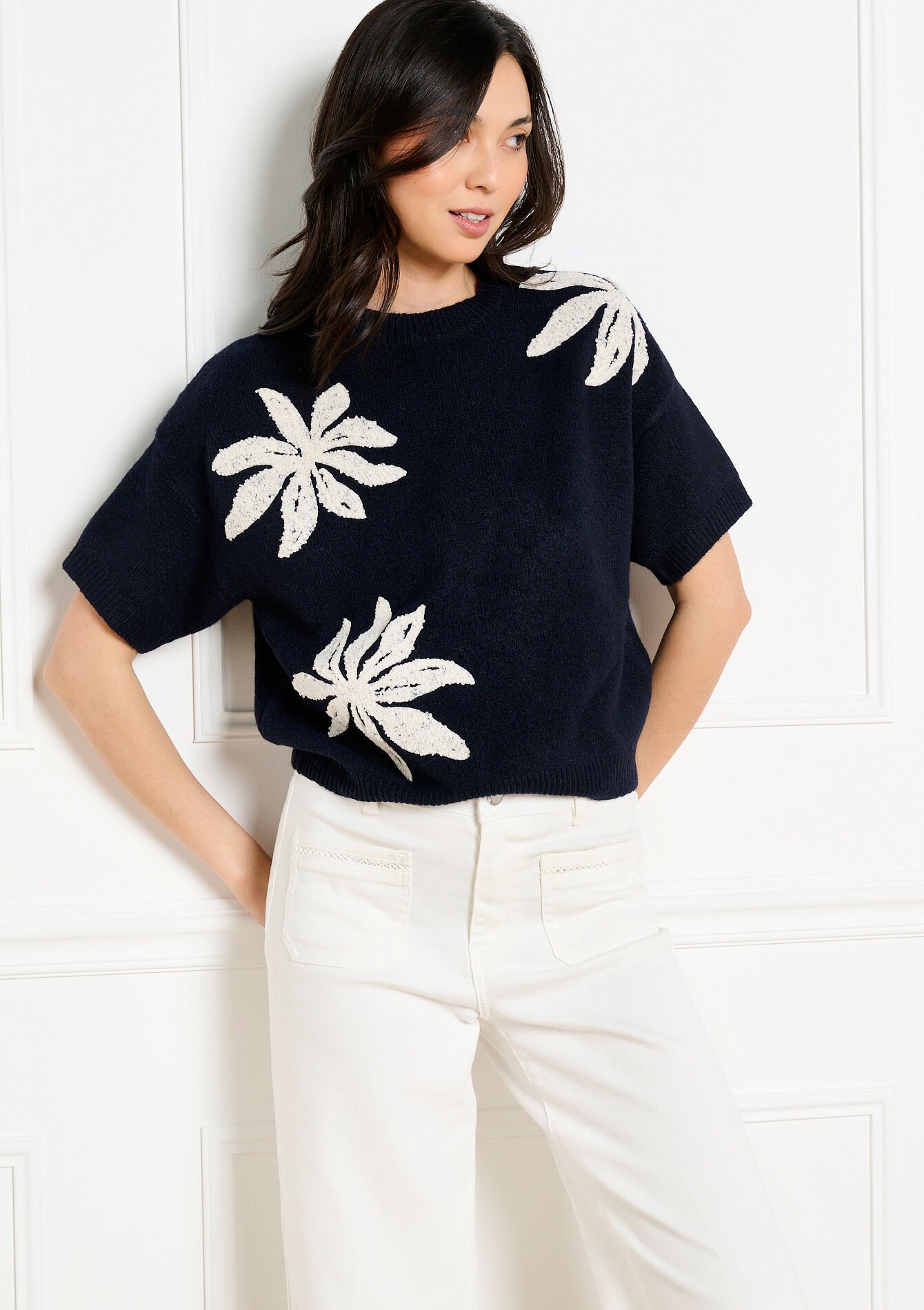 Pull manches courtes motif, , hi-res