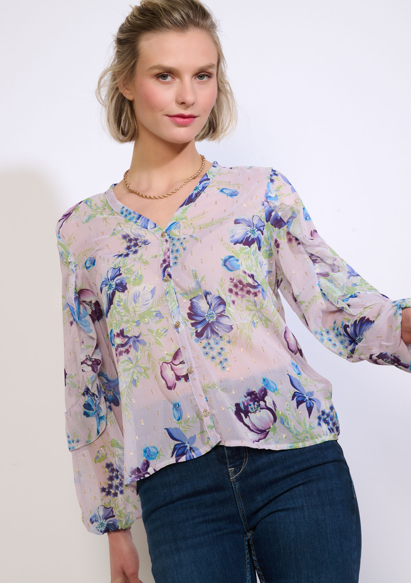 Chemise imprimée en voile et lurex - PASTEL LILAC - 05703055_1493